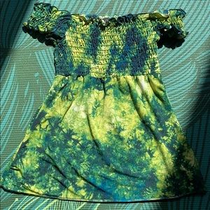3/$20 Vanity off shoulder tie-dye greens shirt